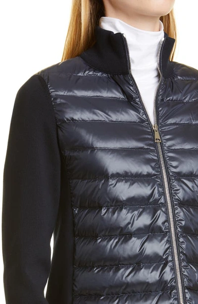 Shop Moncler Quilted Down & Knit Cardigan In 778 Navy