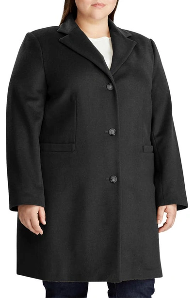 Shop Lauren Ralph Lauren Wool Blend Reefer Coat In Black