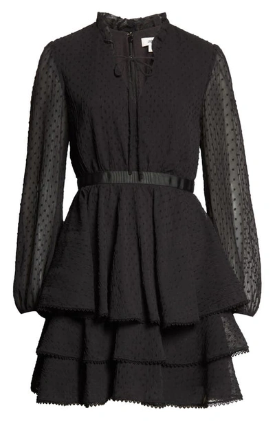 Shop Jason Wu Collection Collection Clip Dot Long Sleeve Chiffon Dress In Black