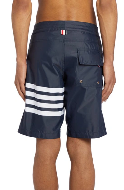 Shop Thom Browne Stripe Board Shorts In Navy