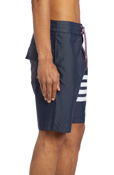 Shop Thom Browne Stripe Board Shorts In Navy