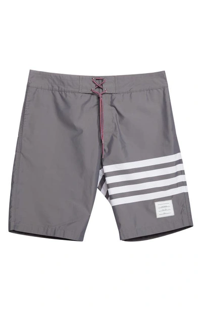 Shop Thom Browne Stripe Board Shorts In Medium Grey