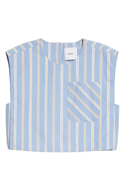 Shop Aknvas Mel Stripe Cotton Crop Top In Light Blue Stripe