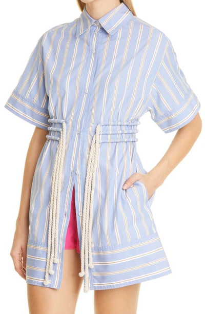 Shop Aknvas Fiona Stripe Rope Tie Cotton Tunic Shirt In Light Blue Stripe