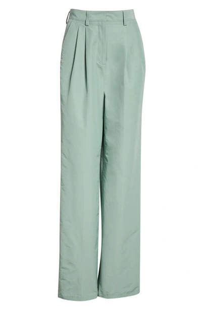 Shop Aknvas O'connor Pleated Stretch Cotton Pants In Slate Green