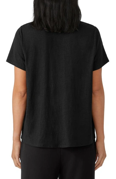 Eileen Fisher Slubby Organic Cotton Jersey Boxy Crewneck Top In Black