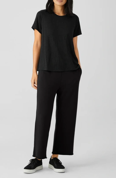 Eileen Fisher Slubby Organic Cotton Jersey Boxy Crewneck Top In Black