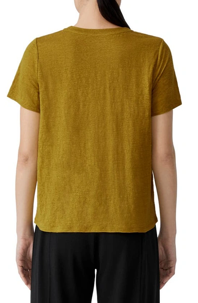 Shop Eileen Fisher Organic Linen Crewneck T-shirt In Mustard Seed
