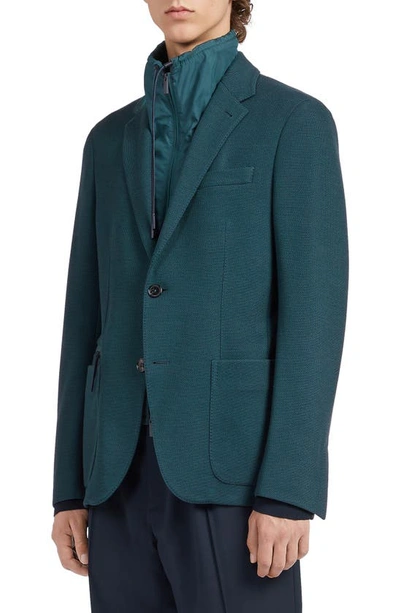 Shop Zegna High Performance™ Wool Jersey Jacket With Removable Technical Bib In Md Blu Sld