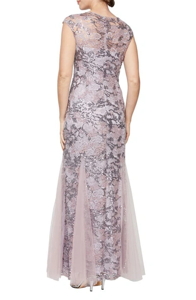 Alex Evenings Embellished-lace Embroidered Illusion Gown & Shawl In Wisteria