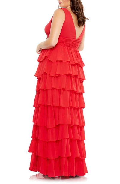 Shop Mac Duggal Tiered Ruffle Sleeveless Gown In Red