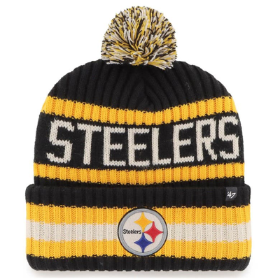 Shop 47 ' Black Pittsburgh Steelers Bering Cuffed Knit Hat With Pom