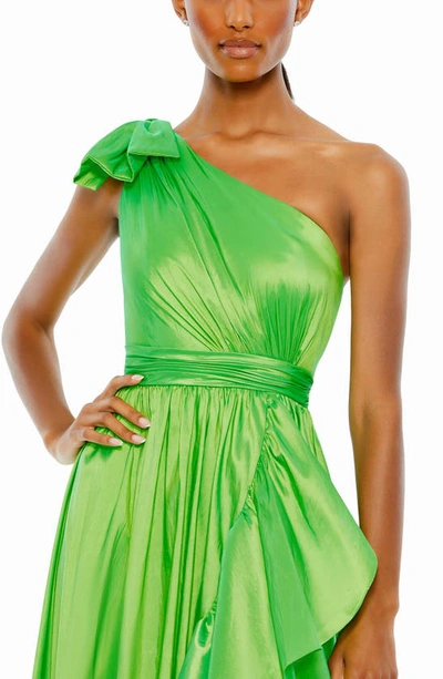 Shop Mac Duggal Ruffle One-shoulder Taffeta Gown In Spring Green
