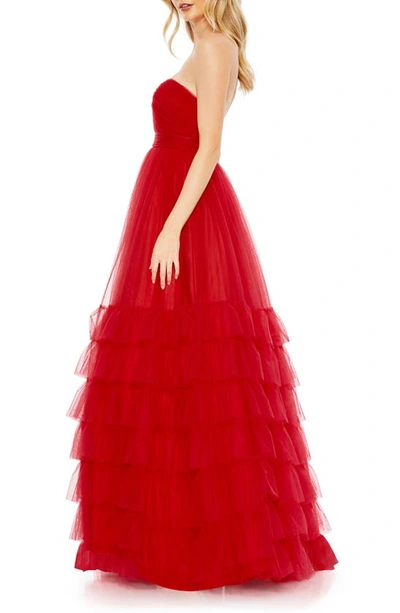 Shop Mac Duggal Ruffle Strapless Tulle Ballgown In Red