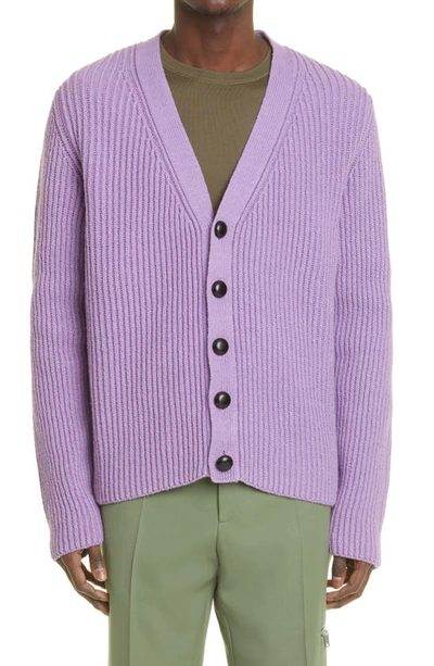 Shop Jil Sander Oversize Rib Wool & Cotton Cardigan In Mauve
