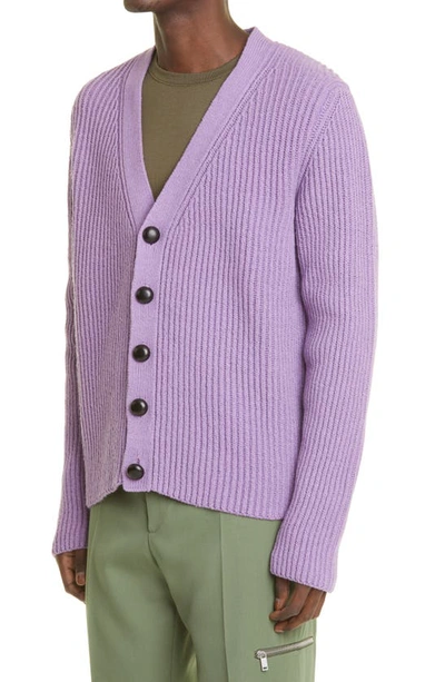 Shop Jil Sander Oversize Rib Wool & Cotton Cardigan In Mauve