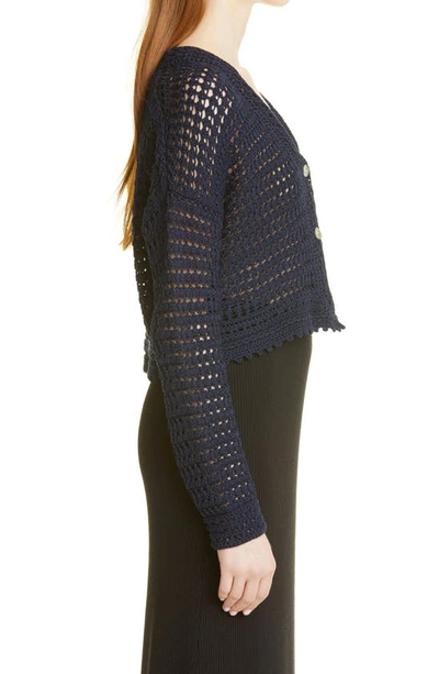 Shop Vince Organic Cotton Crochet Cardigan In Navy