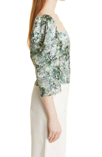 Shop Vince Painted Floral Square Neck Blouse In Herb