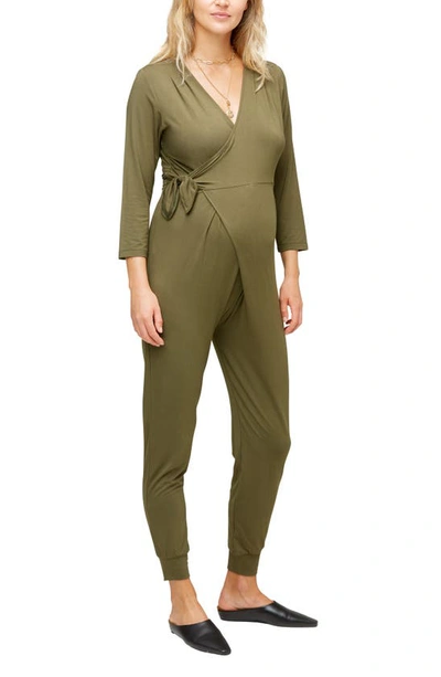 Shop Nom Maternity Amabella Maternity Nursing Jumpsuit In Olive