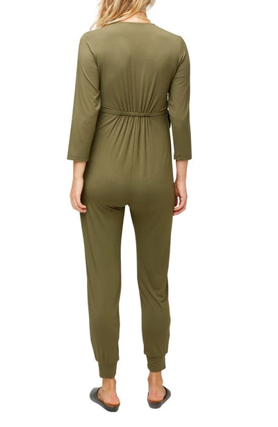 Nom Maternity Amabella Wrap-front Jumpsuit In Olive