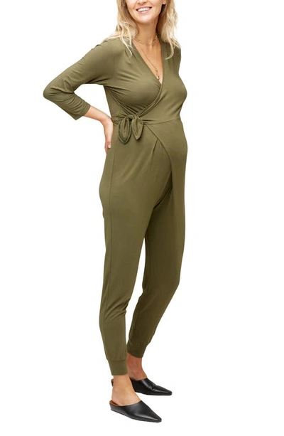 Nom Maternity Amabella Wrap-front Jumpsuit In Olive