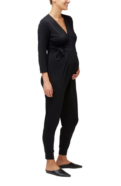 Nom Maternity Amabella Wrap-front Jumpsuit In Black