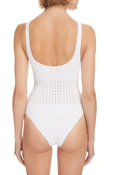 Shop Alaïa Vienne Perforated Seamless One-piece Swimsuit In Blanc Optique