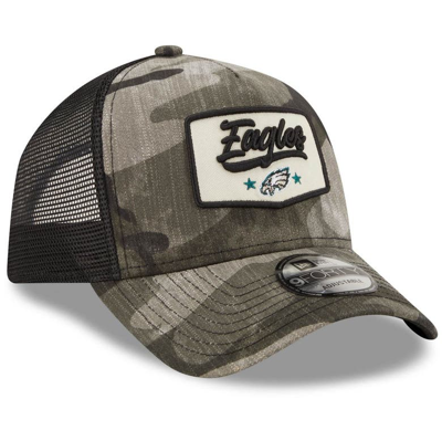 Shop New Era Camo/black Philadelphia Eagles A-frame Patch 9forty Trucker Snapback Hat