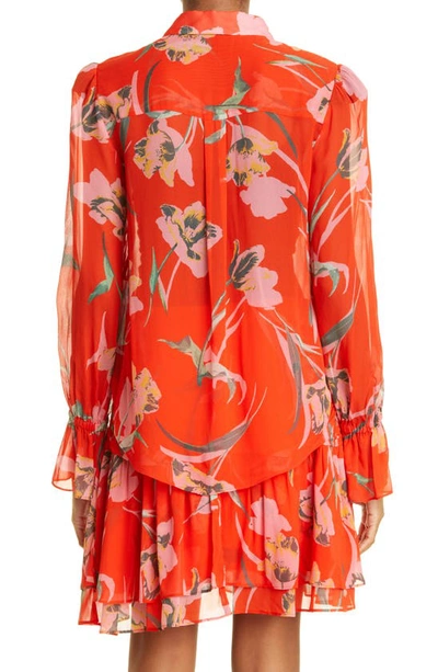 Shop Milly Lacey Floating Floral Blouse In Coral Multi