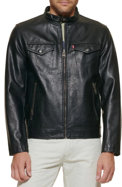 Shop Levi's Water Resistant Faux Leather Racer Jacket In Black