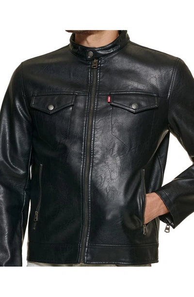 Shop Levi's Water Resistant Faux Leather Racer Jacket In Black