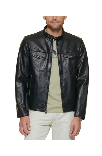 Shop Levi's Water Resistant Faux Leather Racer Jacket In Black