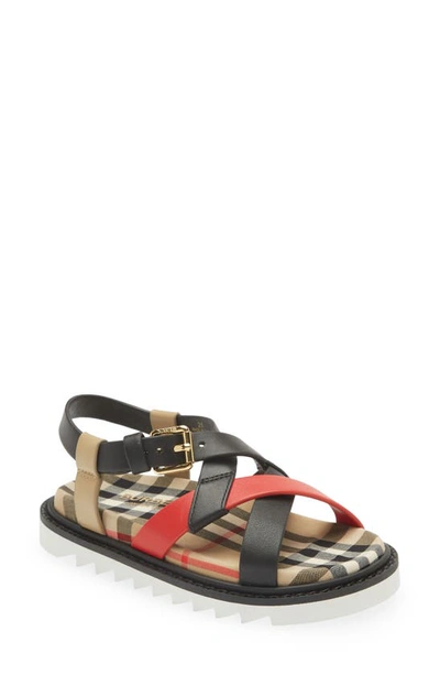 Shop Burberry Jane Check Sandal In Archive Beige Ip Chk