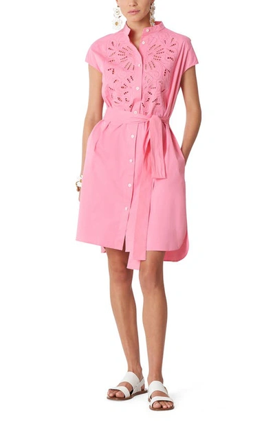 Carolina Herrera Cap-sleeve Eyelet Bib Shirtdress - Bci Cotton In Candy Pink  | ModeSens