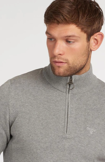 Barbour Cotton Half Zip Tartan Trim Sweater Grey In Grey Marl