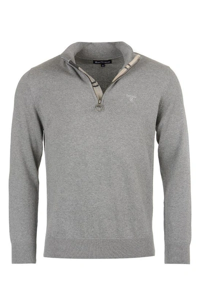 Barbour Cotton Half Zip Tartan Trim Sweater Grey In Grey Marl