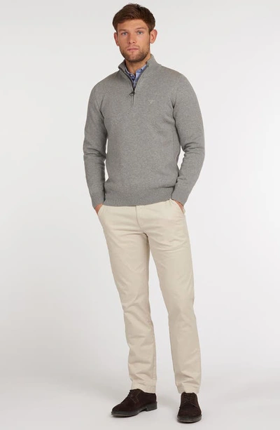 Barbour Cotton Half Zip Tartan Trim Sweater Grey In Grey Marl