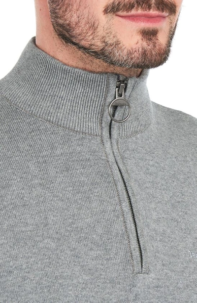 Barbour Cotton Half Zip Tartan Trim Sweater Grey In Grey Marl
