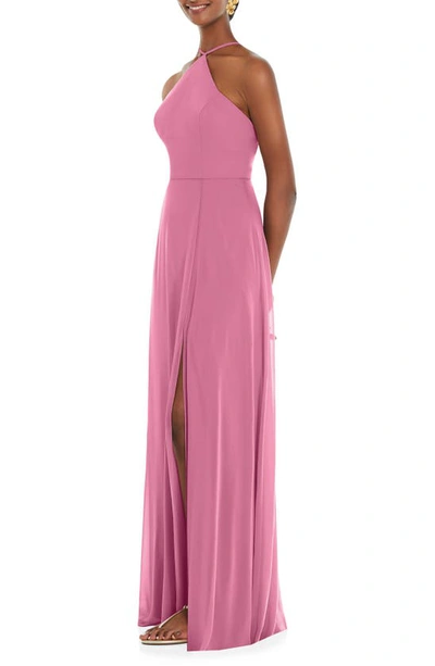 Shop Lovely Halter Neck Chiffon Gown In Orchid Pink