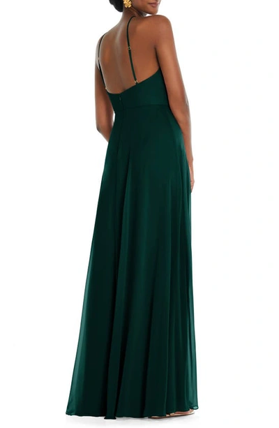 Shop Lovely Halter Neck Chiffon Gown In Evergreen