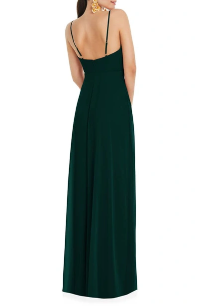 Shop Lovely Strappy High Slit Chiffon Gown In Evergreen