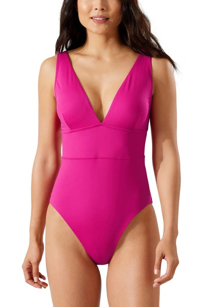 Shop Tommy Bahama Palm Modern V-neck One-piece Swimsuit In Magenta Jewel