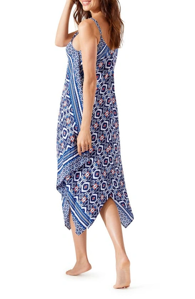 Shop Tommy Bahama Ikat Print Handkerchief Cover-up Dress In Mare Navy