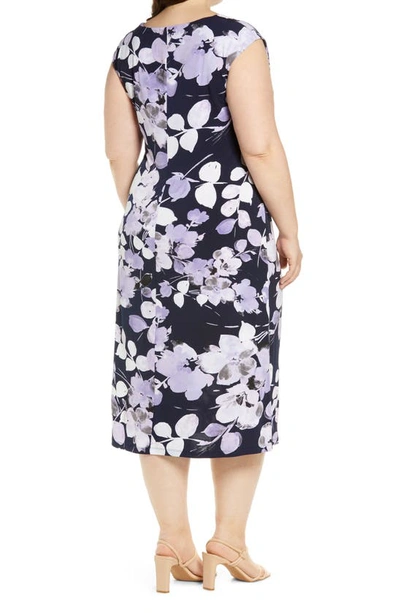 Shop Connected Apparel Floral Drape Neck Dress In Dusty Lavender