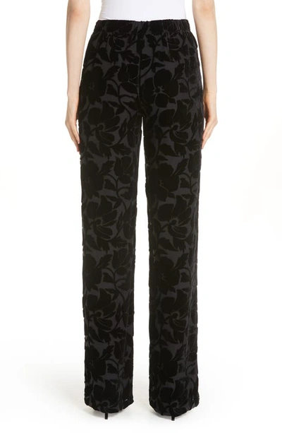 Shop St John Wide Leg Burnout Velvet Pants In Caviar