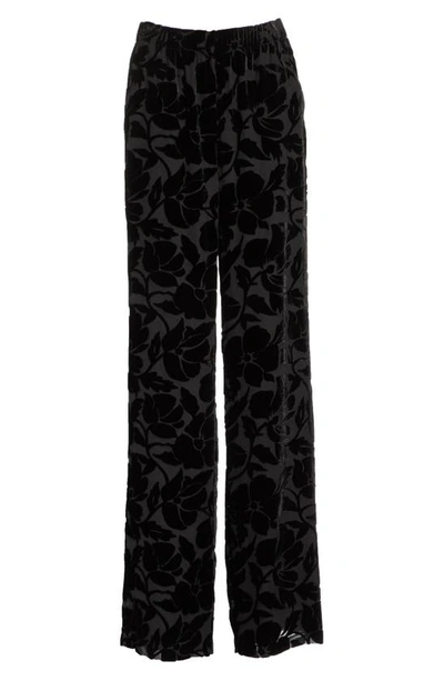 Shop St John Wide Leg Burnout Velvet Pants In Caviar