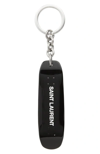 Shop Saint Laurent Skateboard Key Ring In Black/ White