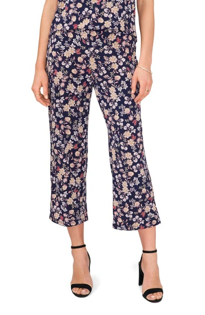 Shop Chaus Floral Wide Leg Crop Pants In Navy/ Yellow