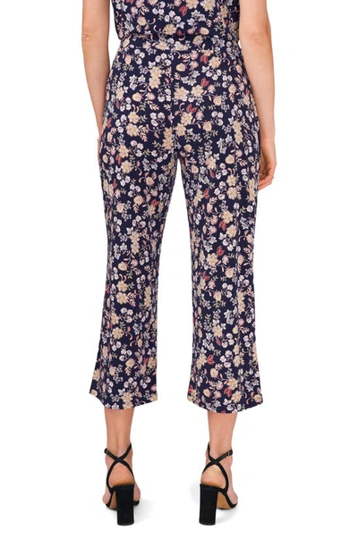 Shop Chaus Floral Wide Leg Crop Pants In Navy/ Yellow