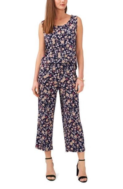 Shop Chaus Floral Wide Leg Crop Pants In Navy/ Yellow